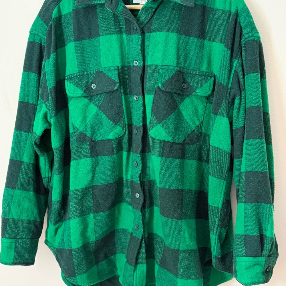 Aerie Green Plaid Flannel Oversized Shirt